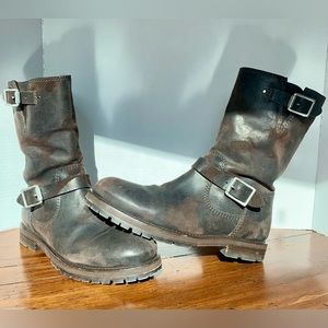 ✅SOLD✅ JIMMY CHOO MEN'S BROWN PEBBLED/ DISTRESSED LEATHER & SHEARLING MOTO BOOTS